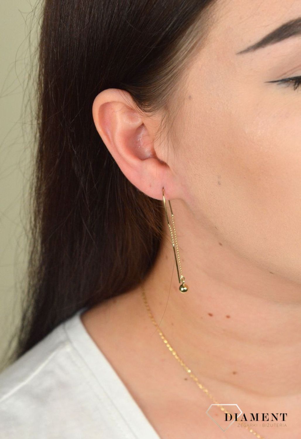 Złote kolczyki przeciągane z gładką kuleczką KL 6522.jpg